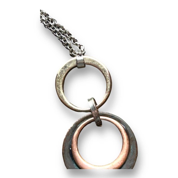 Mixed Metals Geometric Circles Modern Industrial Statement Necklace - Picture 3 of 9